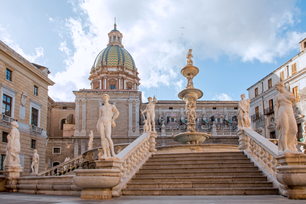 Fontana Pretoria in Palermo, Sicily, Renaissance fountain known as the Fountain of Shame
